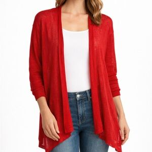 Nic And Zoe Womens Red Linen Blend Open Front Knit Cardigan, Minimalist, Size 1X